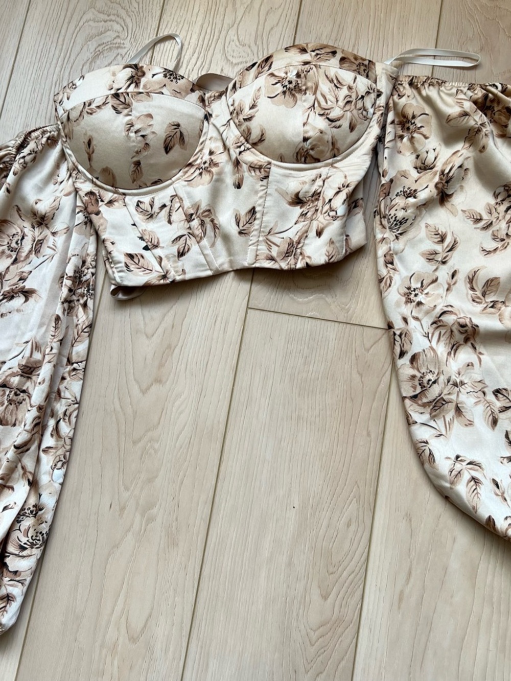 Floral Bustier Top - Cream & Taupe